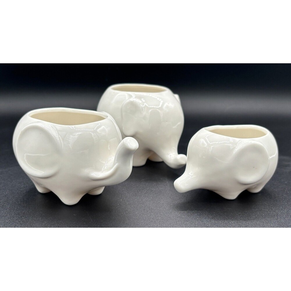 Mini Ceramic Elephant Shaped Planters‎ Pots for Succulents Set of 3 Mod White